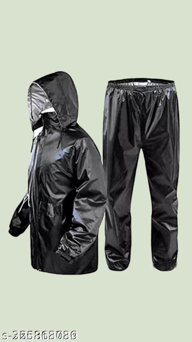 Waterproof Polyester Rain Coat for Men – Lightweight Black Raincoat, Free Size