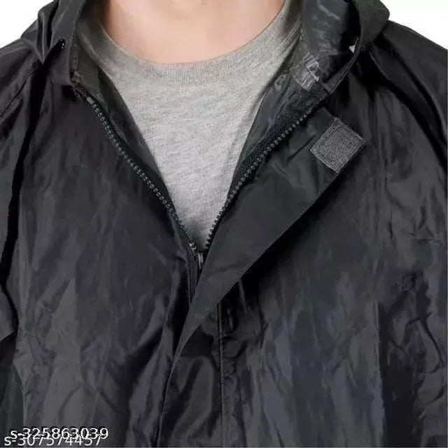 Waterproof Polyester Rain Coat for Men – Lightweight Black Raincoat, Free Size