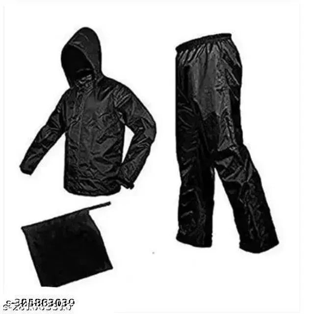 Waterproof Polyester Rain Coat for Men – Lightweight Black Raincoat, Free Size